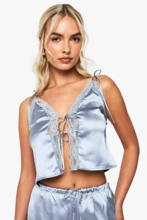 boohoo Dam Bröllops-satinspetscami | Light Blue | Storlek 38