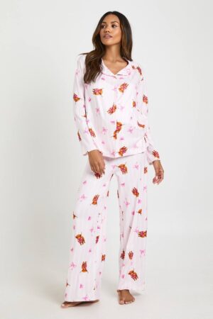 boohoo Dam Gravidpyjamas med Highland-ko Tryck Långärmad Tröja och Byxor | Pink | Storlek 36