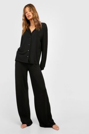 boohoo Dam Jersey Vidbens-Pyjamasbyxor | Black | Storlek 34