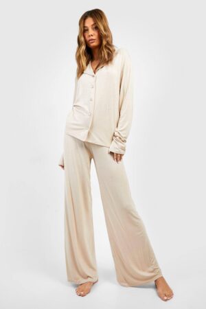 boohoo Dam Jersey Vidbens-Pyjamasbyxor | Stone | Storlek 34