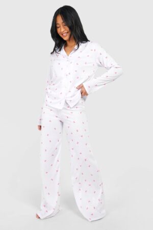 boohoo Dam Petite Pyjamas med rosett | White | Storlek 34