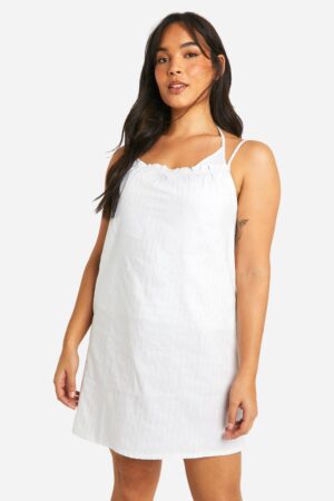 boohoo Dam Plus Kritstrecksrandigt linne och pyjamasshorts | White | Storlek 44