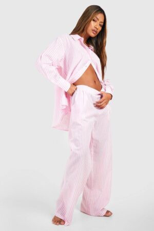 boohoo Dam Pyjamasbyxa i bomull med pinstripe | Pink | Storlek 34