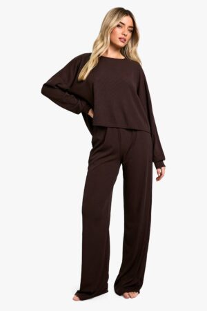 boohoo Dam Pyjamasbyxor i jersey | Chocolate | Storlek 34