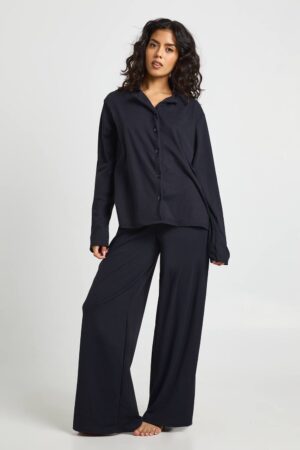 boohoo Dam Supermjuk Långärmad Topp & Byxor Pyjamas Set | Black | Storlek 34