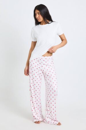 boohoo Dam Tall Heart Striped OverStorlekd T-Shirt and Trouser Pyjama Set | Pink | Storlek 36