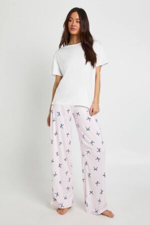boohoo Dam Tall Rosettmönstrad OverStorlekd T-Shirt och Byxpyjamas Set | Blue | Storlek 40