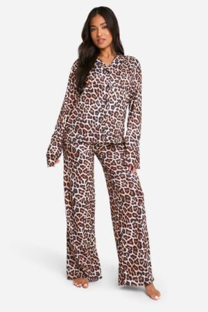 boohoo Dam Petite Leopardmönstrad pyjamas | Animal | Storlek 44