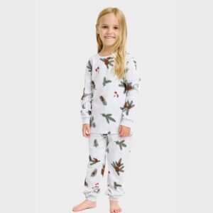 Julpyjamas för barn i ekologisk bomull, Ribbade