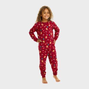 Julpyjamas för barn i ekologisk bomull, The Gingerbread Röd