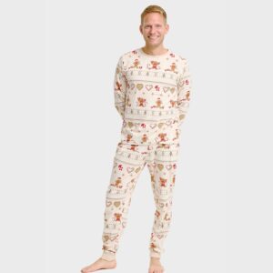 Julpyjamas för herr i ekologisk bomull, Christmas Cookie beige