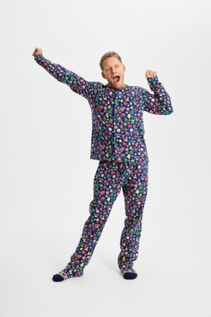 Julpyjamas för herr i ekologisk bomull, Crazy Flannell Marinblå