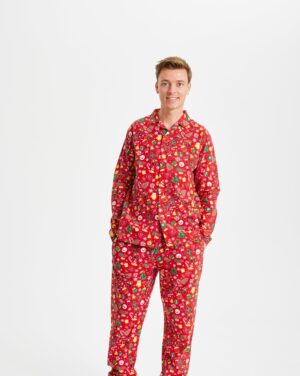 Julpyjamas för herr i ekologisk bomull, Crazy Flannell Röd
