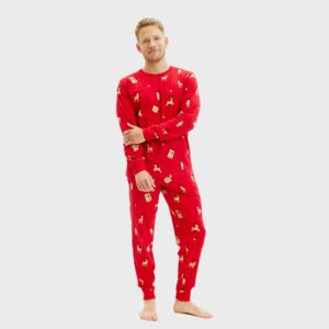 Julpyjamas för herr i ekologisk bomull, Eleganta röd