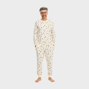 Julpyjamas för herr i ekologisk bomull, Juldröm Beige