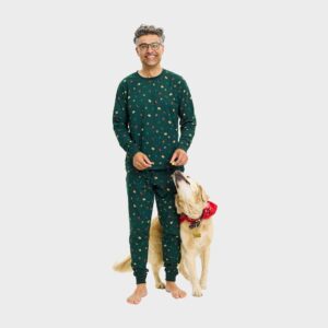 Julpyjamas för herr i ekologisk bomull, Juldröm Grön