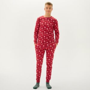 Julpyjamas för herr i ekologisk bomull, Valentines Röd