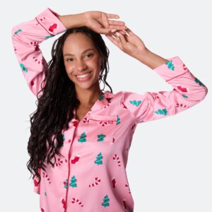 Rosa Satin Julpyjamas Dam