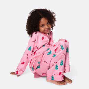 Rosa Satin Julpyjamas Barn