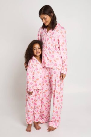 boohoo Matchande Familj Supermjuk Pumpkin Och Rosett-pyjamas Med Långärmad Skjorta & Byxor För Barn | Ljusrosa | Storlek 5-6 Years